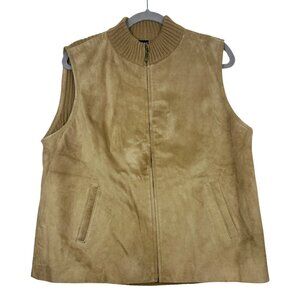 Tribal Genuine Suede Vest Women's XL Tan Zip Front Sleeveless Knit Layering Cozy